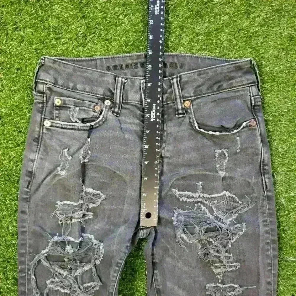 American Eagle Jeans Mens 28X28 Black Distressed Skinny Airflex+ Stretch 4445 - Picture 10 of 11
